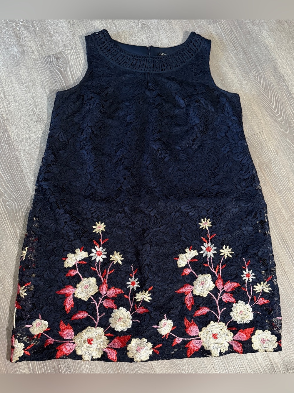 Roz & Ali Navy Lace Embroidered Shift Dress - Plus Size 24